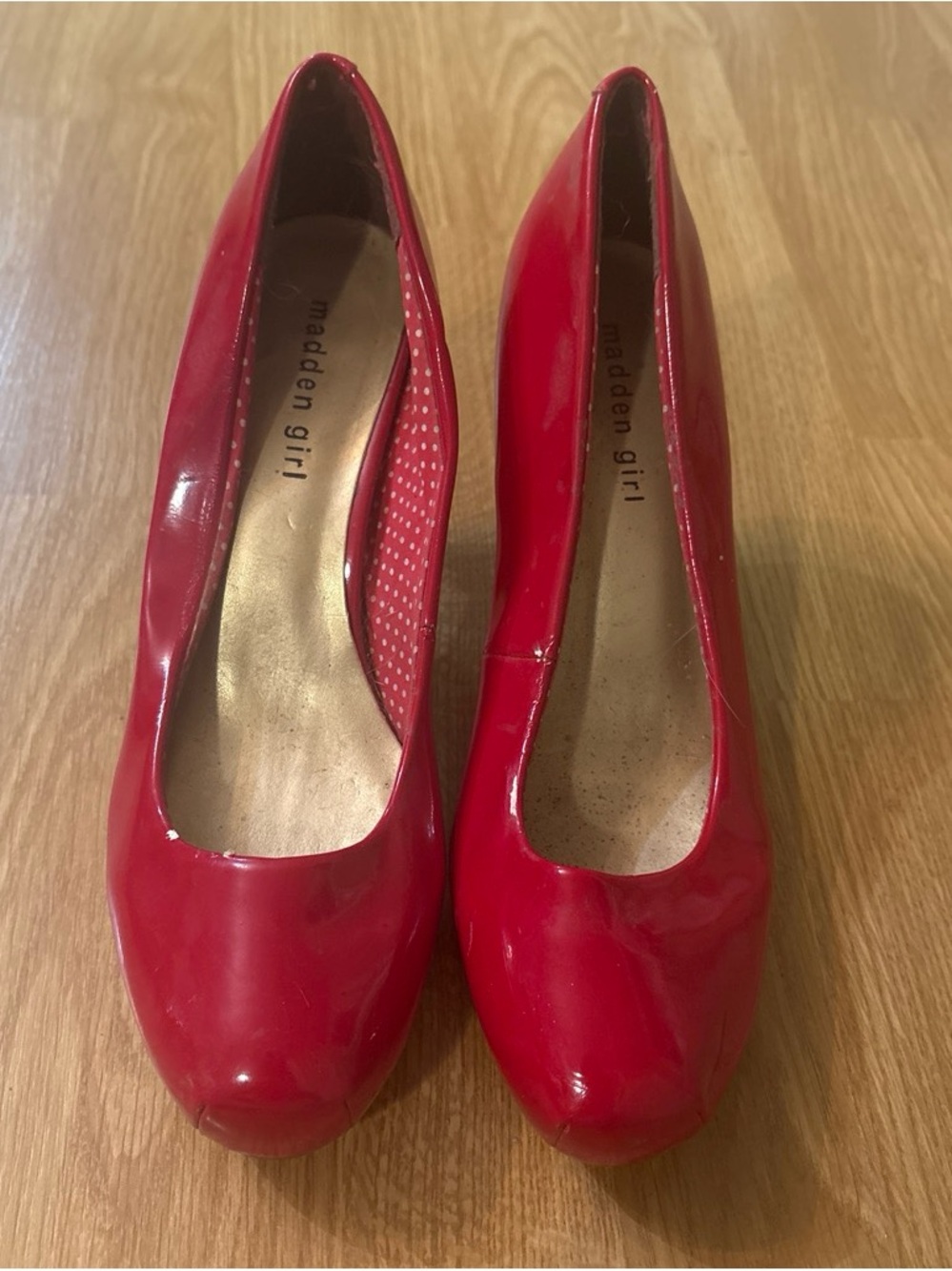 Madden Girl Red Patent Round Toe Pumps